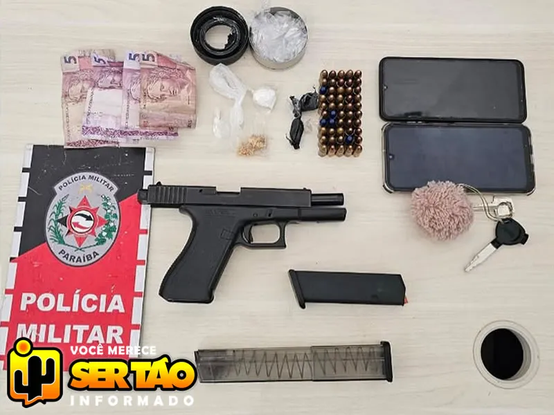 Polícia Militar prende homem com arma e drogas após abordagem em Cajazeiras