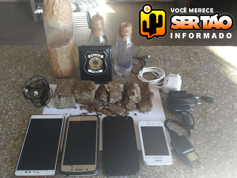 Drogas, celulares e garrafas de cachaça são apreendidas por policiais na Colônia Penal Agrícola de Sousa