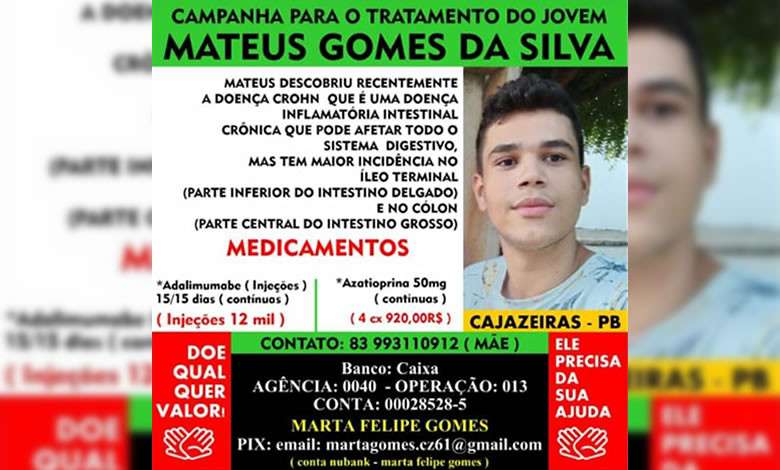 Jovem cajazeirense descobre doença rara e pede ajuda da população