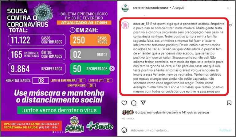 Dois idosos morrem e número de óbitos causados pela Covid-19 aumenta para 165 em Sousa