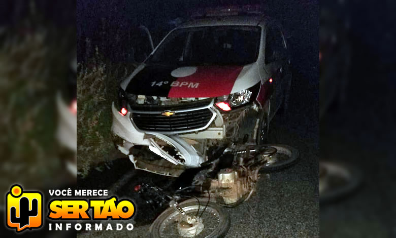 Viatura da Polícia Militar se envolve em acidente na rodovia PB-383, que liga a cidade de Sousa ao Lastro