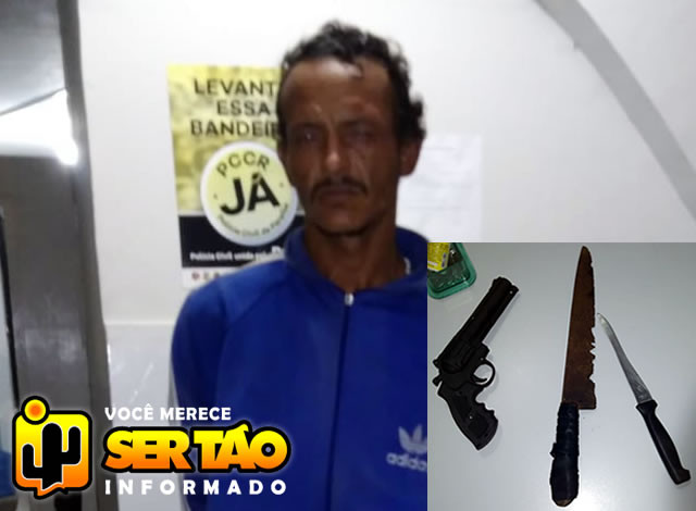 Homem é preso após tentar praticar roubo com facas e revólver de brinquedo na cidade e Sousa