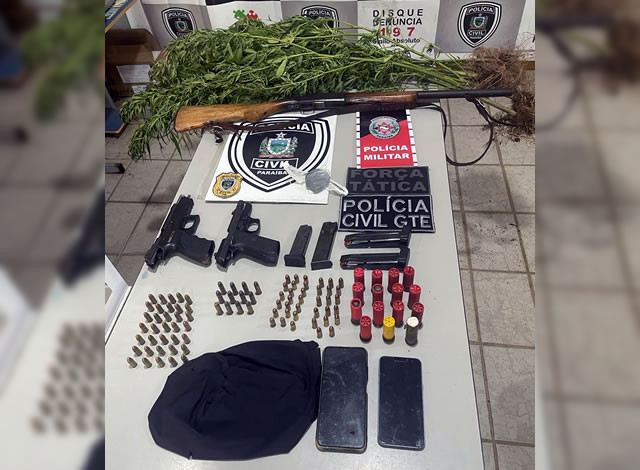Pai e filho são presos com armas e pés de maconha em ação das Polícias Militar e Civil em Riacho dos Cavalos