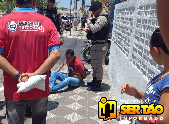Bandido é detido por populares e preso pela Polícia Militar após praticar furto no Centro de Sousa