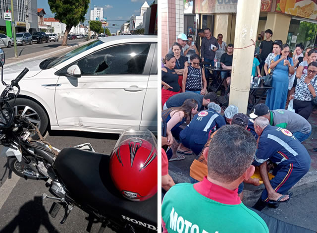 Entregador de delivery fica ferido em colisão entre carro e moto no Centro da cidade de Sousa