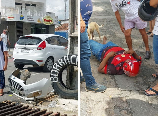 Colisão entre carro e moto deixa homem ferido no bairro Guanabara, em Sousa