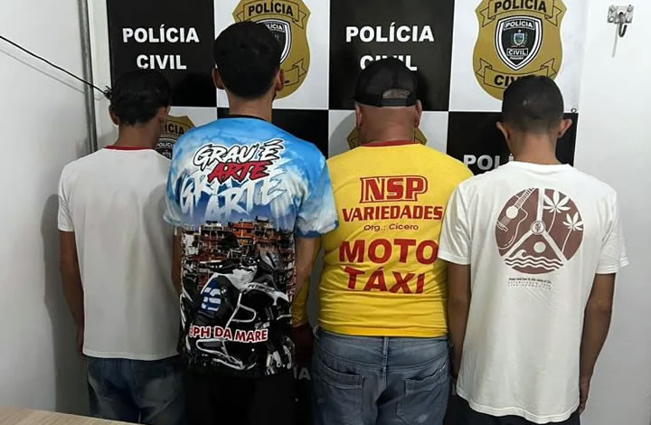 Polícia Civil prende quatro acusados de tráfico de drogas e associação ao tráfico, em São José de Piranhas