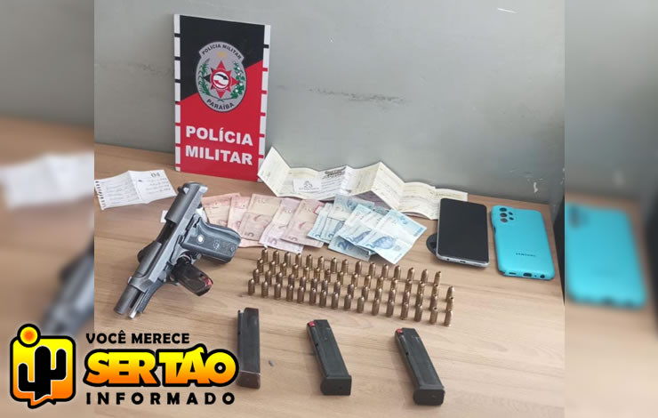 ROTAM prende jovem com pistola e munições, após perseguição na cidade de Sousa