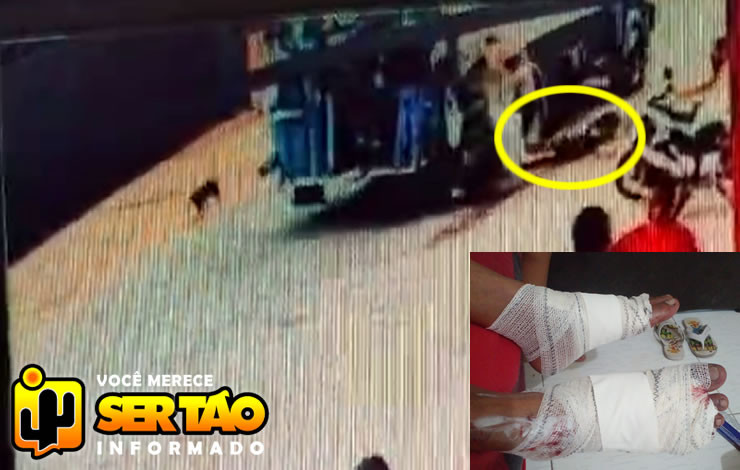 Garçonete fica ferida após ser atropelada por caminhão de lixo na cidade de Sousa