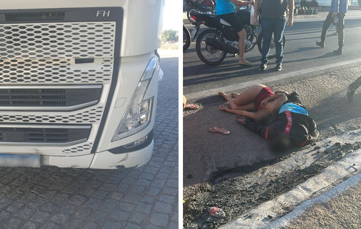 Duas pessoas ficam feridas em colisão envolvendo moto e carreta, em Aparecida