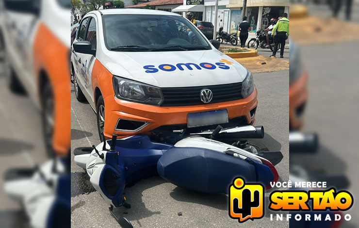Colisão entre carro e moto deixa duas mulheres feridas no Centro da cidade de Sousa