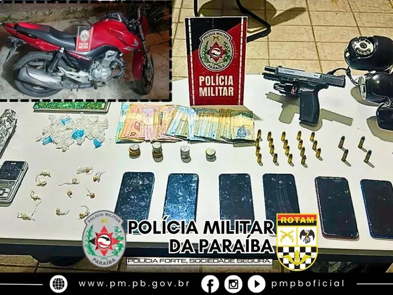ROTAM prende trio, apreende drogas, arma raspada e recupera moto roubada em São Bento